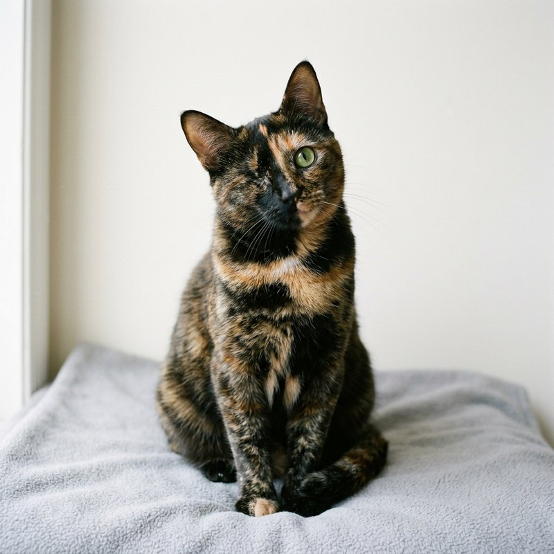 tortoiseshell, one eye (left eye removed and healed)