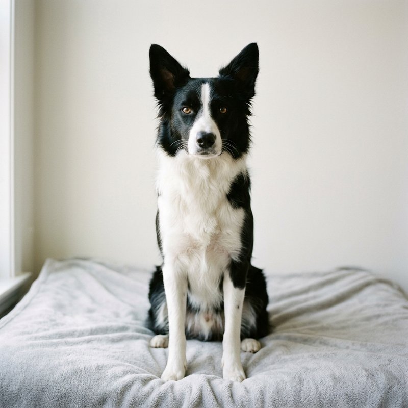 border collie-type mix, black and white, medium-length coat